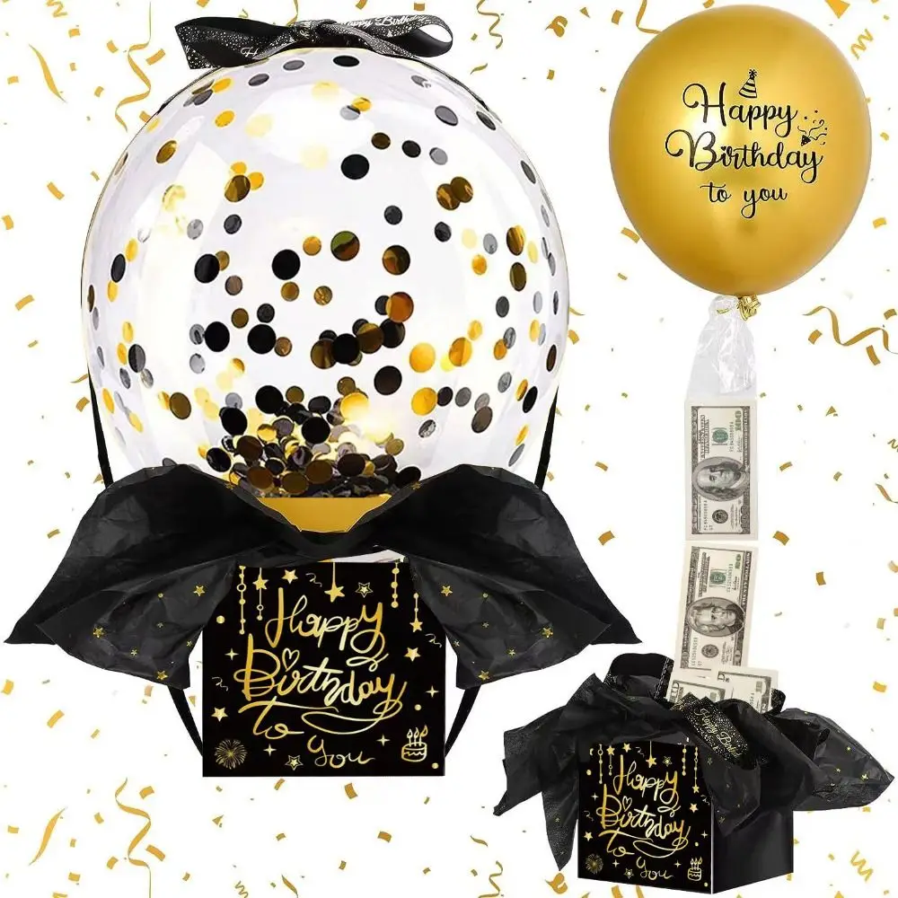 Funny Birthday Money Box Paper Black Gold Balloon Money Pull Box Confetti Balloon Money Holder Baby Shower Supplies