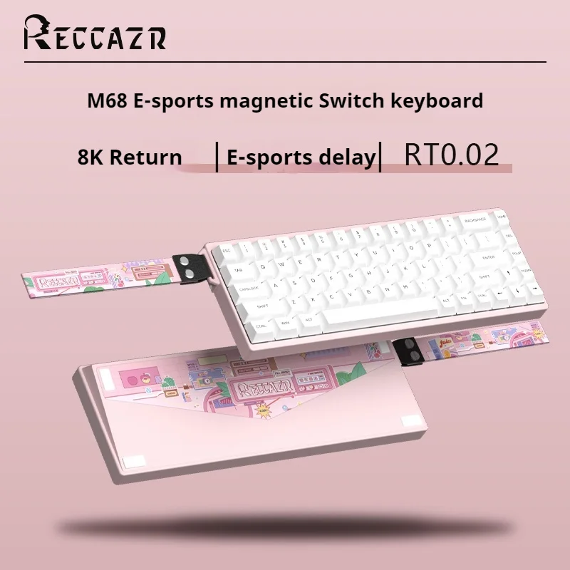 RECCAZR M68 Magnetic Switch Keyboard CNC Aluminum Alloy With Ribbon Wired RGB 8K RT0.02 Hot Swappable Customized Gaming Keyboard