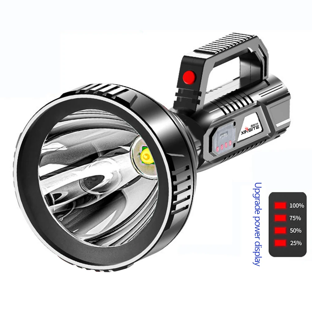 Superhelder LED-zoeklicht Oplaadbare grote kop handzaklamp Lantaarn USB-elektriciteitsdisplay Lange afstandspatrouille-zaklamp