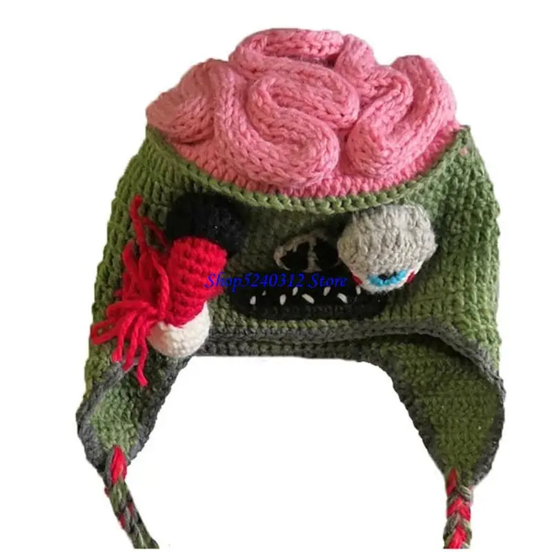 634C Zombie Eyes Headgear Knitted Hat Woolen Hat Bomber Hat All-match Windproof for Party Halloween Costume Accessory