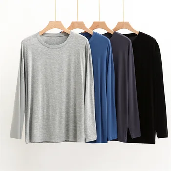 メンズモーダル長袖Tシャツ,ラウンドネック,伸縮性のあるホームウェア,無地,カジュアル,春のパジャマ,新しいコレクション2022