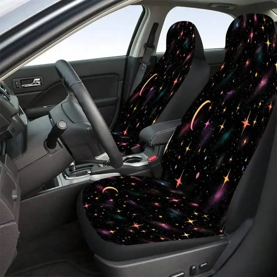 

Starry Sky Crescent Moon Car Seat Cover Set For 2 Front Seats Universal Fit
