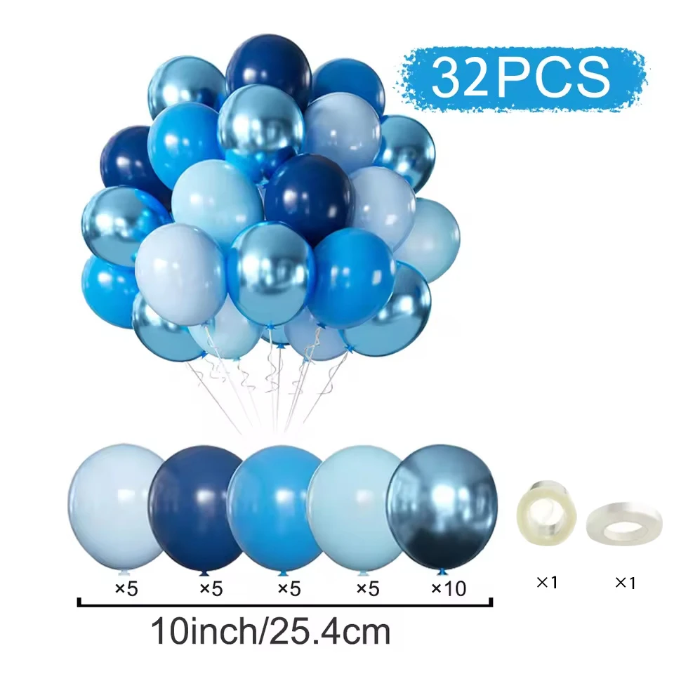 32 stuks 10-inch parelblauw metallic blauwe ballonnen latex ballonnen verjaardag, bruiloft, babyshower feestdecoraties