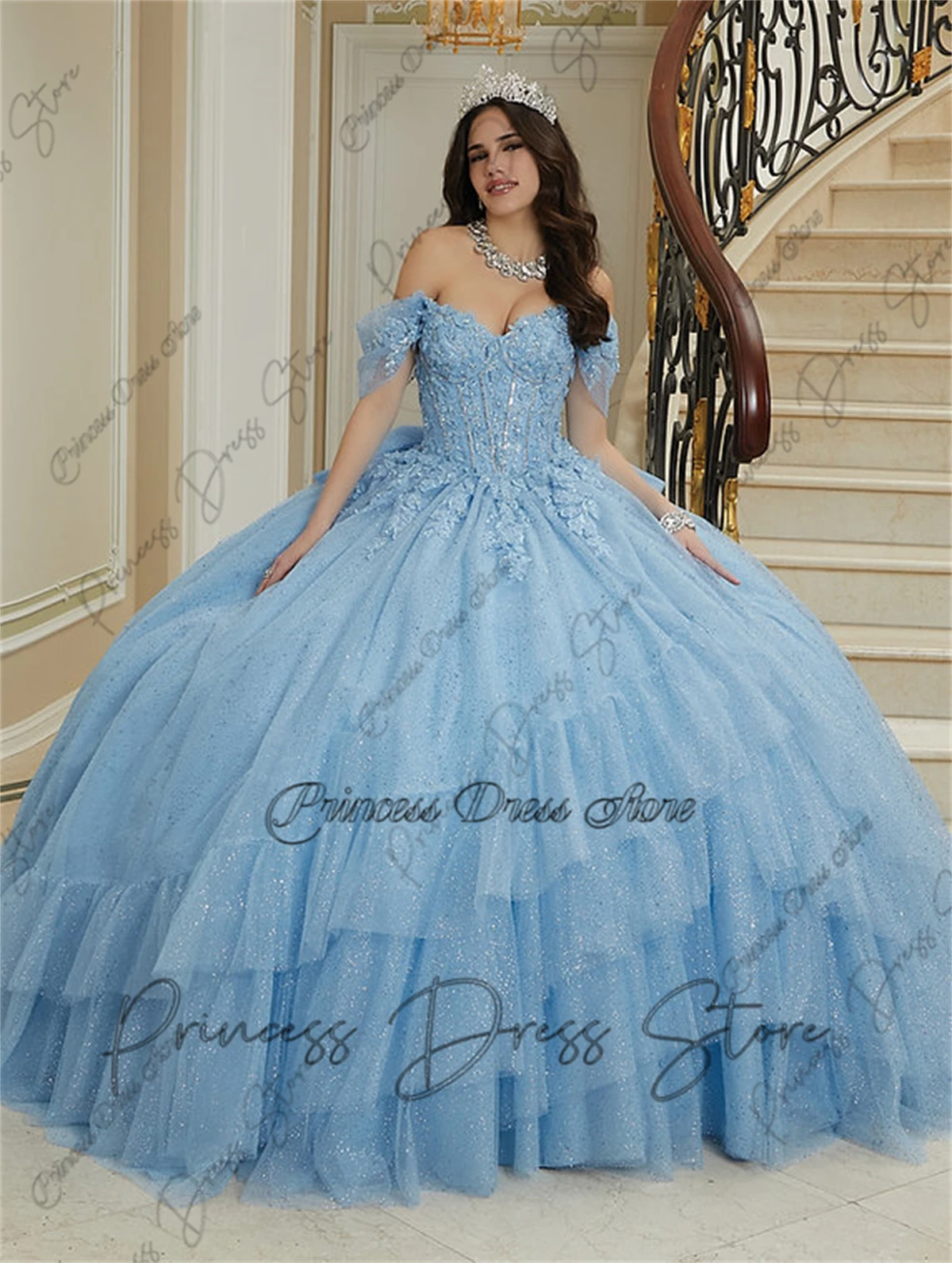 

Shiny Princess Ball Gown Quinceañera Dresses 2025 Beads Crystal Ruffles Birthday Party Gown For 15th Customized