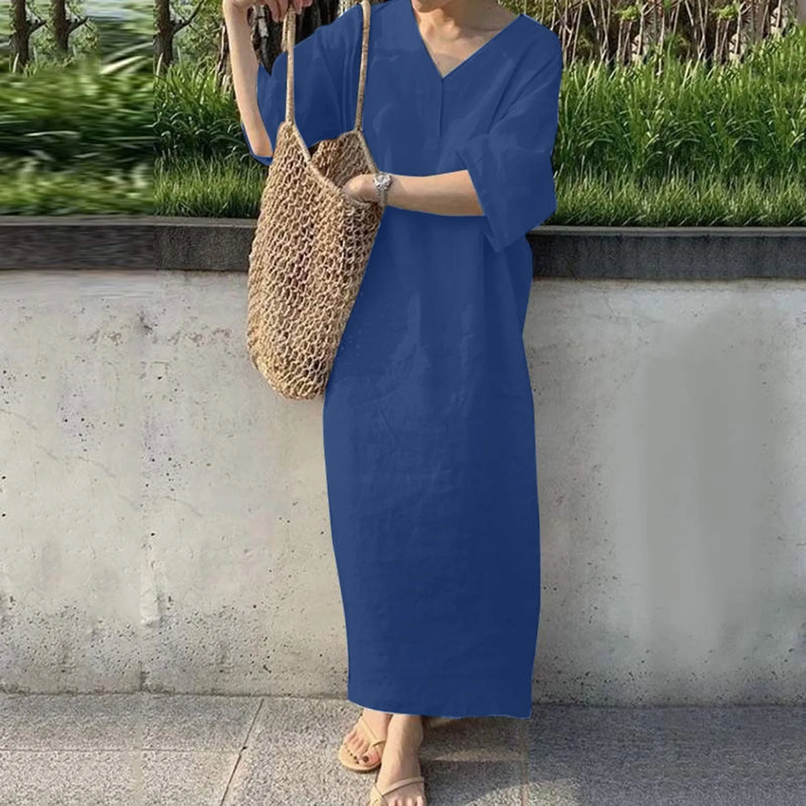 

Women Dress Casual V Neck Loose Solid Elegant Daily Oversize Shirt Dresses A-Line Vacation Short Sleeved Comfortable Vestidos