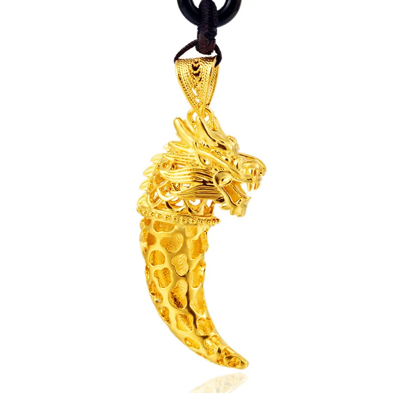 Gold Plated Wolf's Tooth Pendant Necklace For Men Jewelry Fashion Dragon Chain Neck Collar Suspension