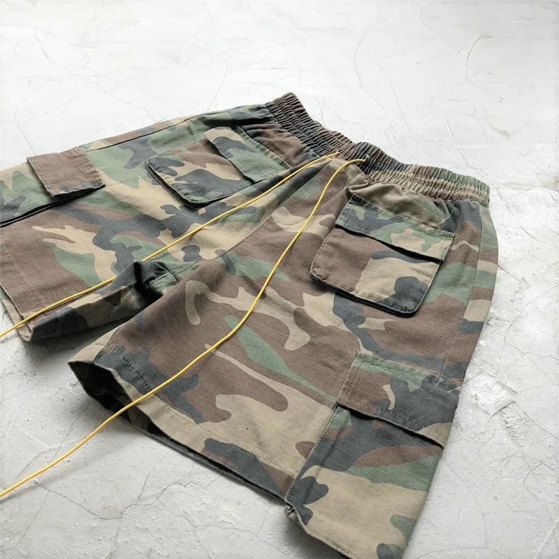 Summer Justin Bieber Military Camouflage Cargo Shorts Men Loose Fit Drawstring Sweat Short Streetwear Six-pocket Styling