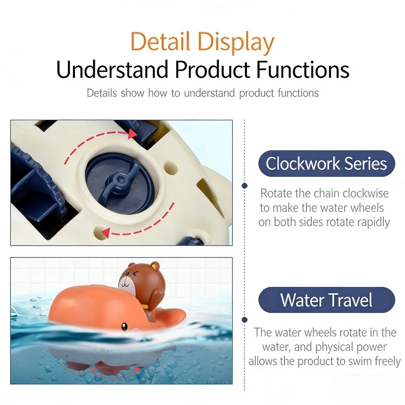 Baby Clockwork Toy Cute Whale Little Lion Water Course Amphibious Multi Play Bathing Play Toy Press Water Spray Baby Puzzle Toy