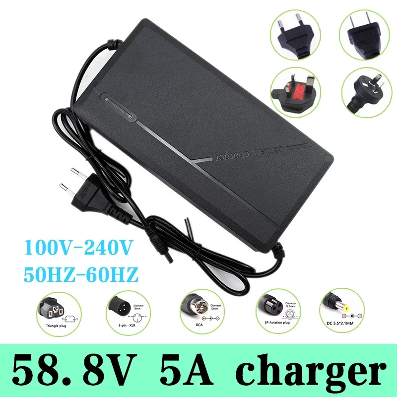 New AC100V-240V 58.8V 5A Auto Lithium Battery Charger For 48V 52V 18650 21700 Li-ion Lipo Battery Pack Electric Tool battery