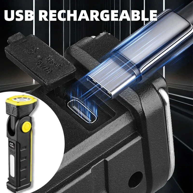 Portable Dual Light Source LED Flashlight Work Light USB Charging Tail Magnet 90 ° Rotating for Outdoor and Emergency Situations