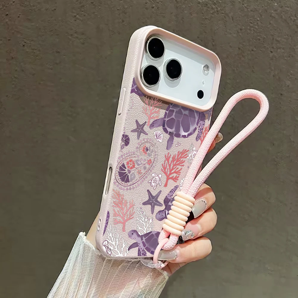 Wrist Strap Case For iPhone 13 14 Pro Max Cases iPhone 11 12 17 ProMax 13 15 Plus XR Coastal Sea ​​Turtle INS With Lanyard Cover - view 4