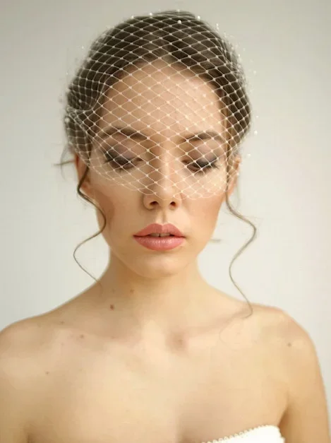 Bridal Birdcage Veil, Freshwater Pearl, Church Short Veil, Hair Jewelry, Wedding Hair Accessories, Face Veil