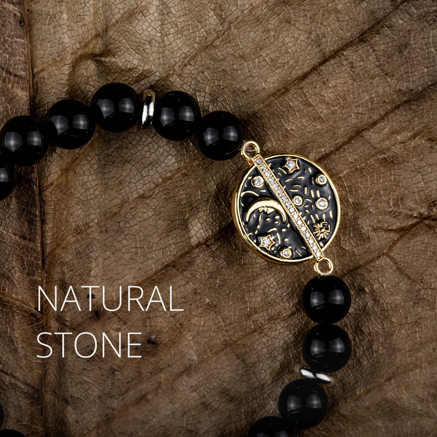 Natural Stone Bracelet Obsidian Beaded Bracelet Moon Celestial Round Charm Vacation Accessories Best Friend Gifts For Men Women