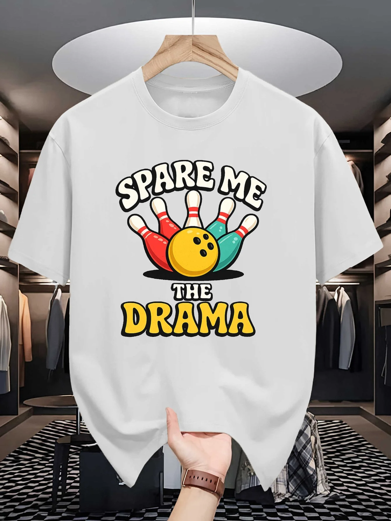 Spare Me The Drama Bowling Graphic Mens T Shirt Crew Neck Cotton Tee Funny Slogan Sport Casual Top Gift For Bowling Hobby Fans