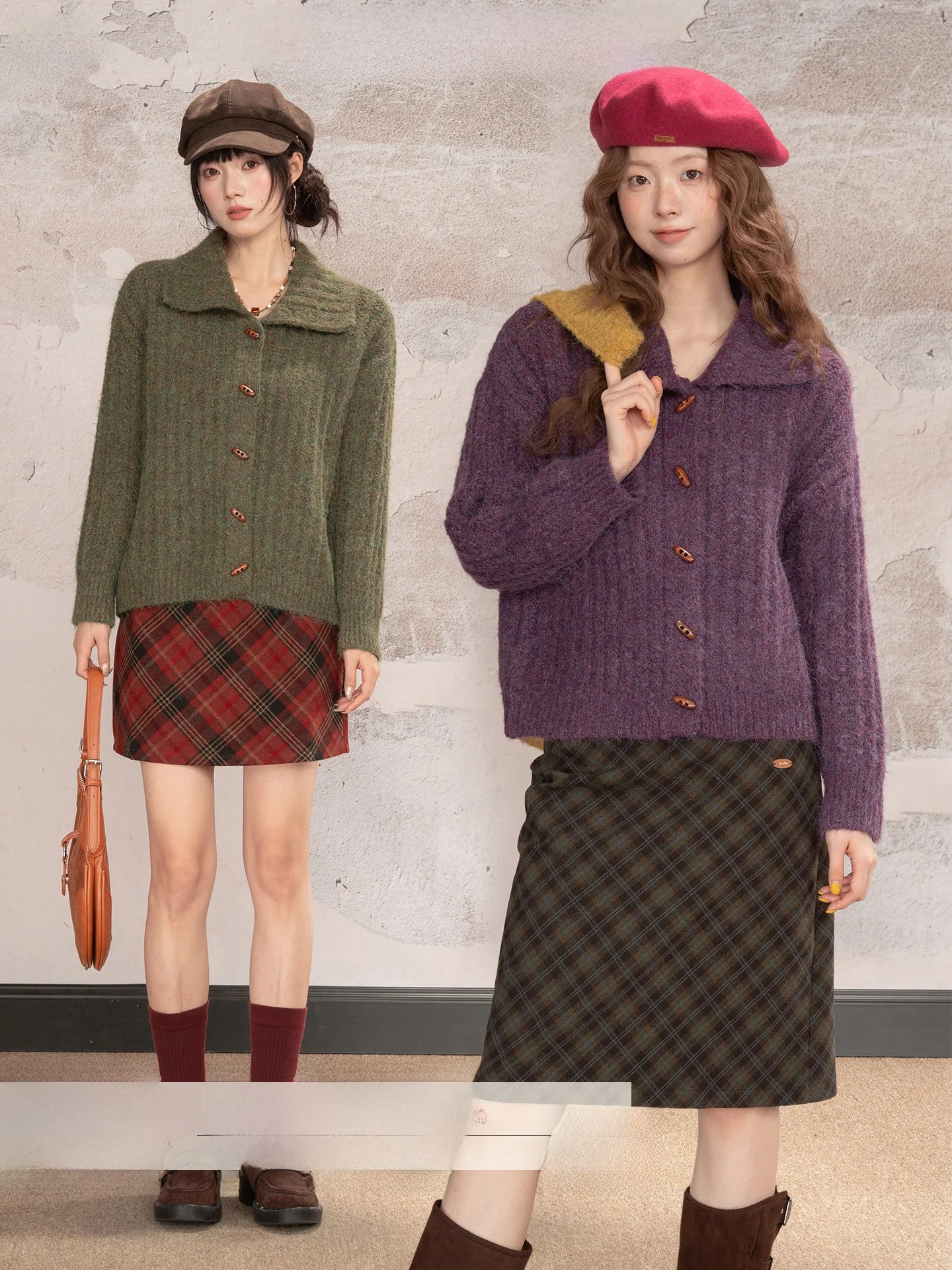 

Женский вязаный кардиган Loveheynew фиолетового цвета, свободного кроя, повседневный, осенне-зимний свитер с пуговицами-рожками и цветочным узором