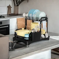2 Tier Dish Drying Rack with Drainboard Space Saving Kitchen Countertop Organizer for Plates Bowls and Utensils 5