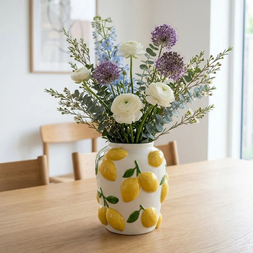 Minimalist Ceramic Lemon Vase Decor Hydroponic Flower Pot Floral Ornament Trendy Artistic Home Decor Vase