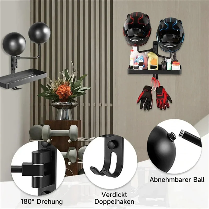 Motorcycle Helmet Display Stand Wall Mounted Adjustable Hook Universal Fit For Organizing Caps Jackets Accessories