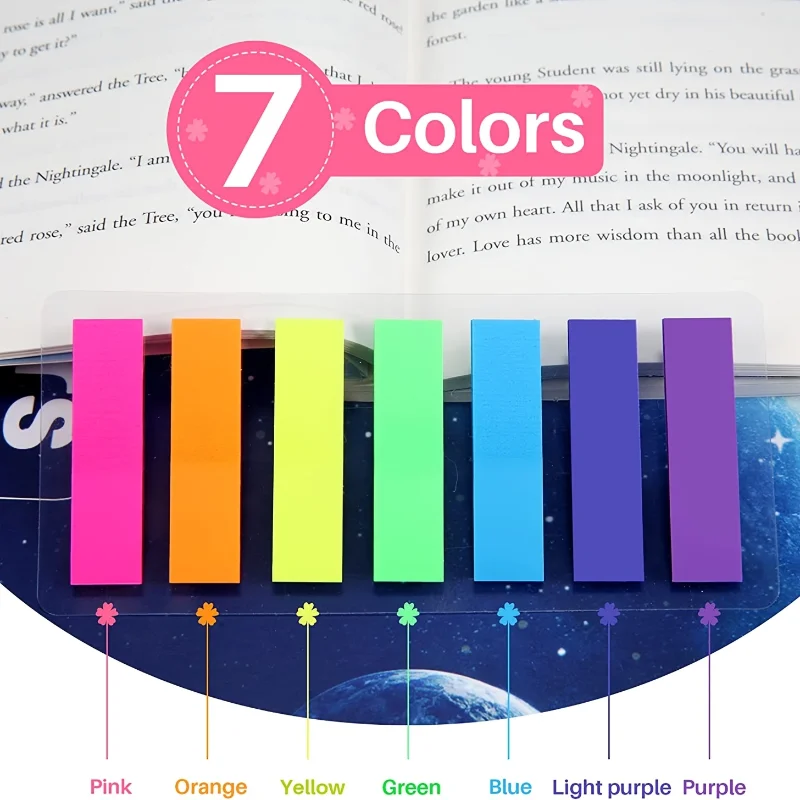 140Pcs Sticky Notes Flags 7 Color Tabs Index Flag Bright Colors Page Index Stickers Translucent Page Makers for Page Bookmarks