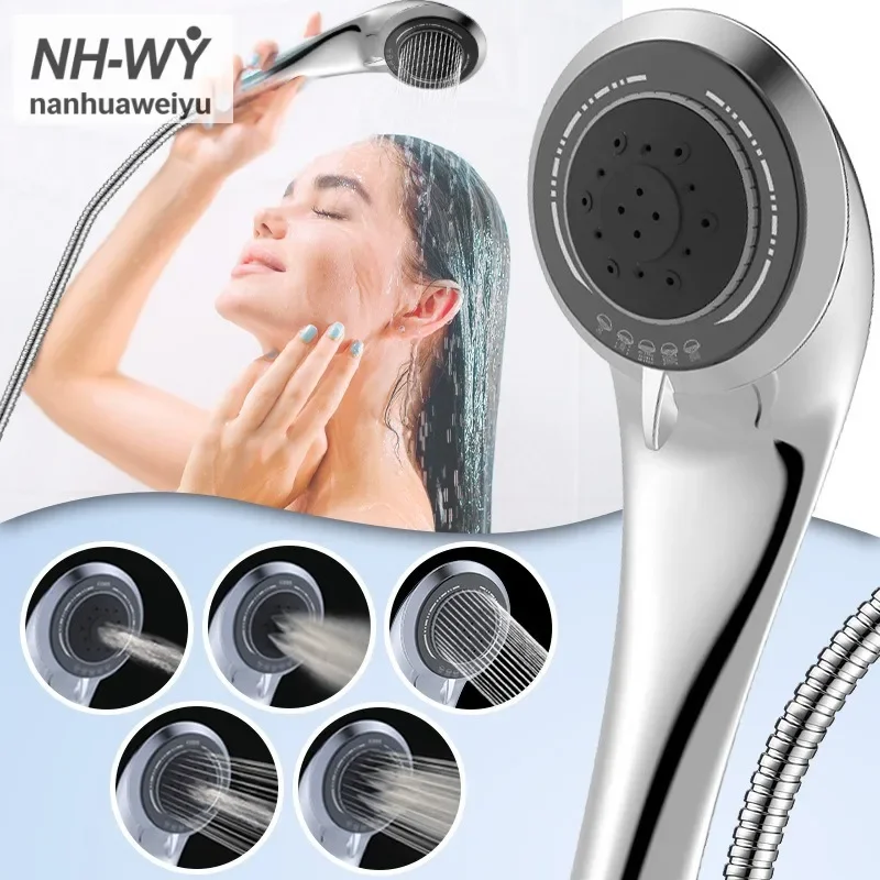 5 Spray Modes Micro Bubble Pressure Boosting Handheld Shower Head Polished Chrome Japanese American Style