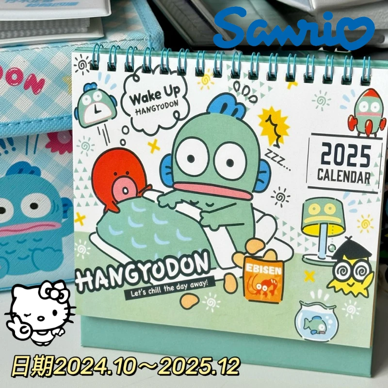 2025 New Sanrio Hangyodon Desktop Calendar Cute Ornaments Kawaii Calendar Punch Card Planner Anime Message Boards Christmas Gift