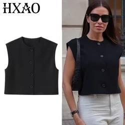 HXAO Women's Vests Cropped Red Black Vest Outerwears Fall Casual Sleeveless Vest Woman Short Coats Waistcoat White Suit Vest
