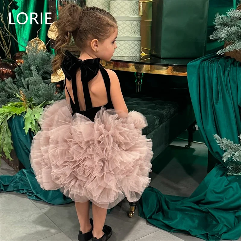 LORIE A-line Pink Flower Applique Cute Girl Dress Bow Back Short Baby Girl Dresses New Birthday Present Customized 2025 Gift