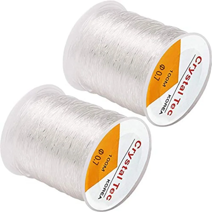 2 Packs 0.7mm Elastic String, Jewelry Cord, Bracelet Rope Crystal Beading Cords, Transparent Beaded Line, Can Easily Pass Throu