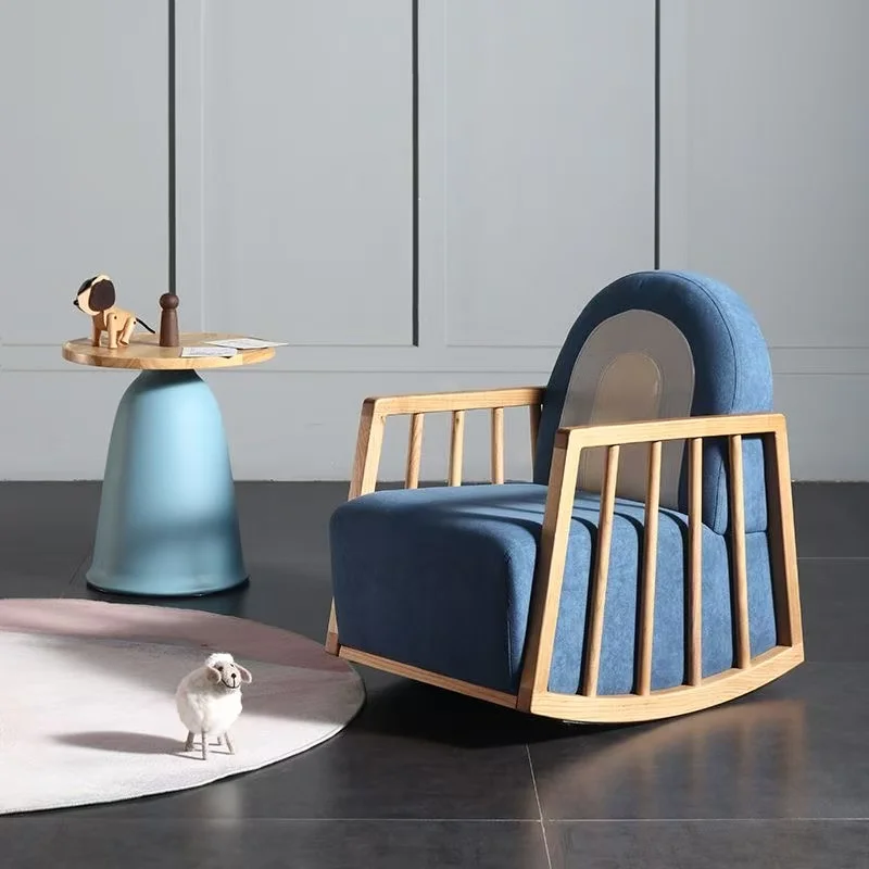 pe-65X61X47CM Balcony Rocking Chair Solid Wood Single Nordic Baby Picture Book Library Leisure Children Living Room Sofa~