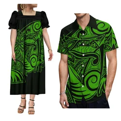Summer Custom Logo Big Man Button Aloha Shirt For Men And Mumu Dress For Women Micronesian Personalized Couple Suit