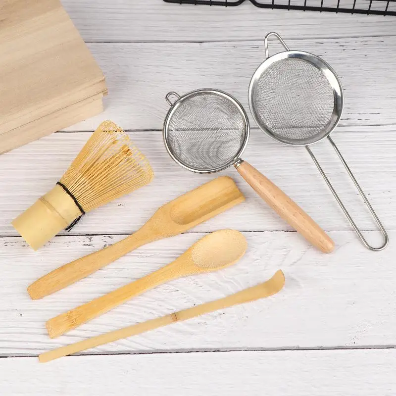 4 قطعة مجموعة خفق ماتشا اليدوية الخيزران ماتشا خفقت الشاي التقليدي مغرفة عميق مصفاة شاي واضح خفقت تخزين حامل