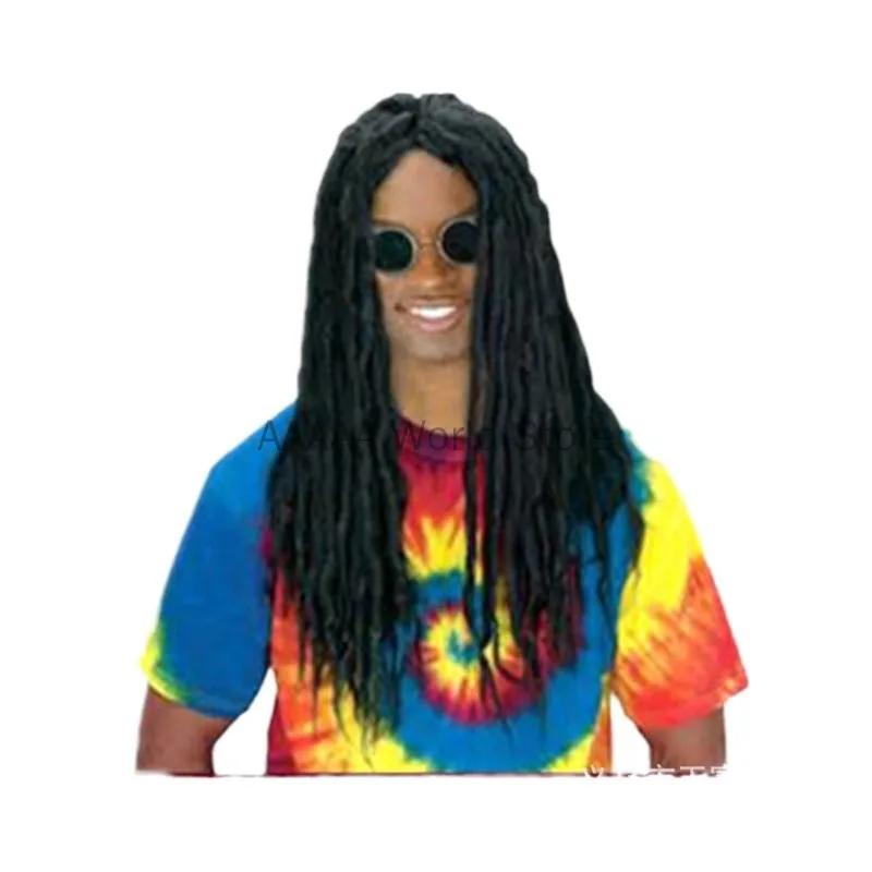 Perruque de Cosplay d'halloween pour hommes, tresses sales Reggae, tresses torsadées, perruque de bal marron, cheveux Afro Dreadlocks + bonnet de perruque gratuit