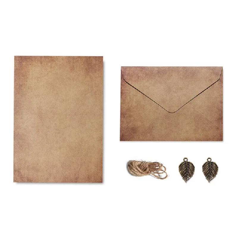 Retro Envelop Set 4 Paper+2 Envelops Kraft with Pendant Vintage Invitation Party Stationery paper