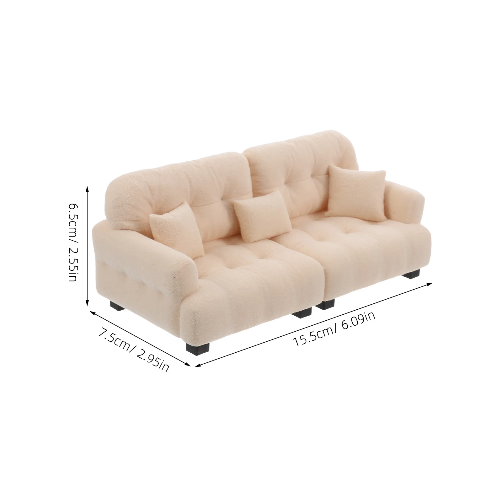 Miniatur-Sofa, cremig, 1:25, moderne kleine Möbel, Puppenhaus-Sofa, Wohnzimmer-Accessoires, Möbel, Puppenhaus-Dekoration