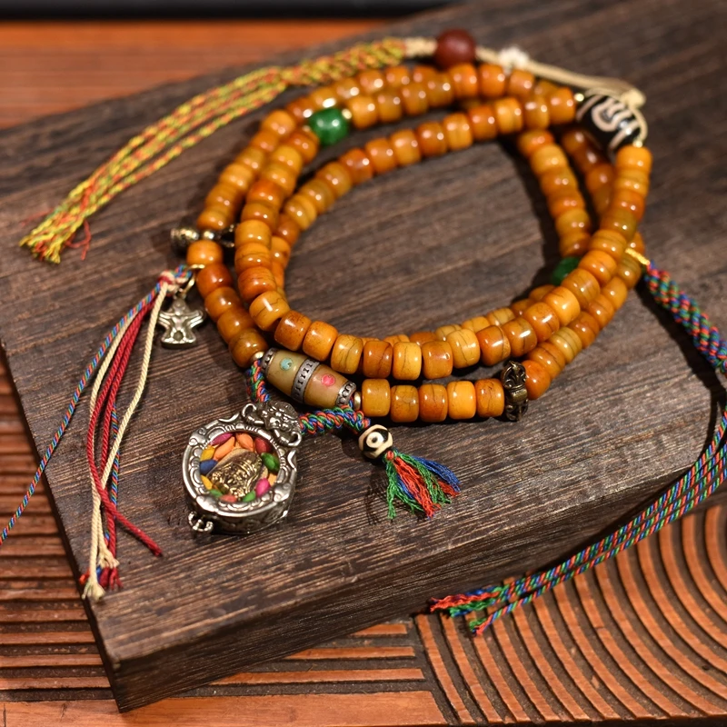 Tibetan Yak Bone Buddhist Bead Bracelet Men and Women, Zaki Lhamo Accessory, 108 Beads
