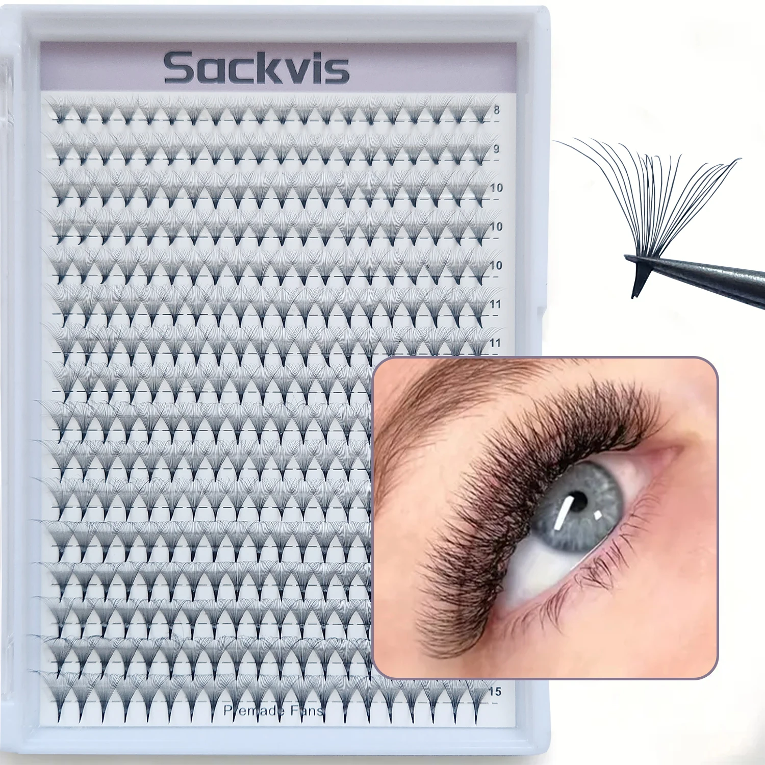 Sackvis 320 Fans 20D Pointy Base Premade Volume Fans Medium Stem Sharp Thin Pre Made Russian Volume Fan Eyelash Extensions 8-15