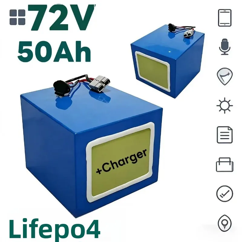 

72V 50Ah LiFePO4 Battery with Bluetooth 10A Charger Included Supports 5kW‑10kW | E-Bike / Scooter / Motorcycle / Crane
