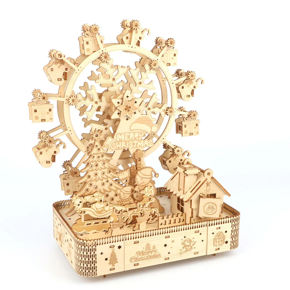 Children's Toys New Christmas Music Box Ferris Wheel Rotatable Wooden Three-dimensional Puzzle Holiday Gift