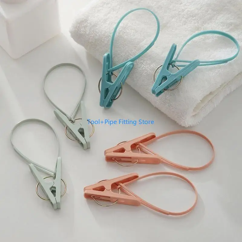 F92B 12pcs Clothes Pins with Plastic Rope for Clothesline Drying Clothing Clips Pegs