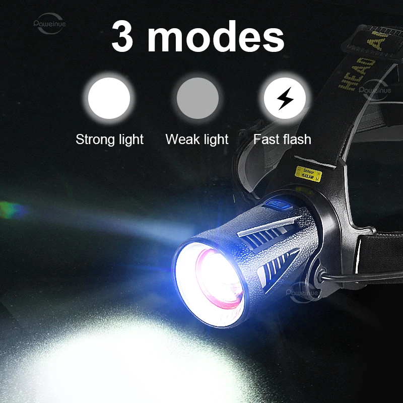 30000000LM Nouveau 2 * XHP100 Phare avant IR capteur rechargeable LED Phare puissant tête lampe de poche zoom lampes de pêche