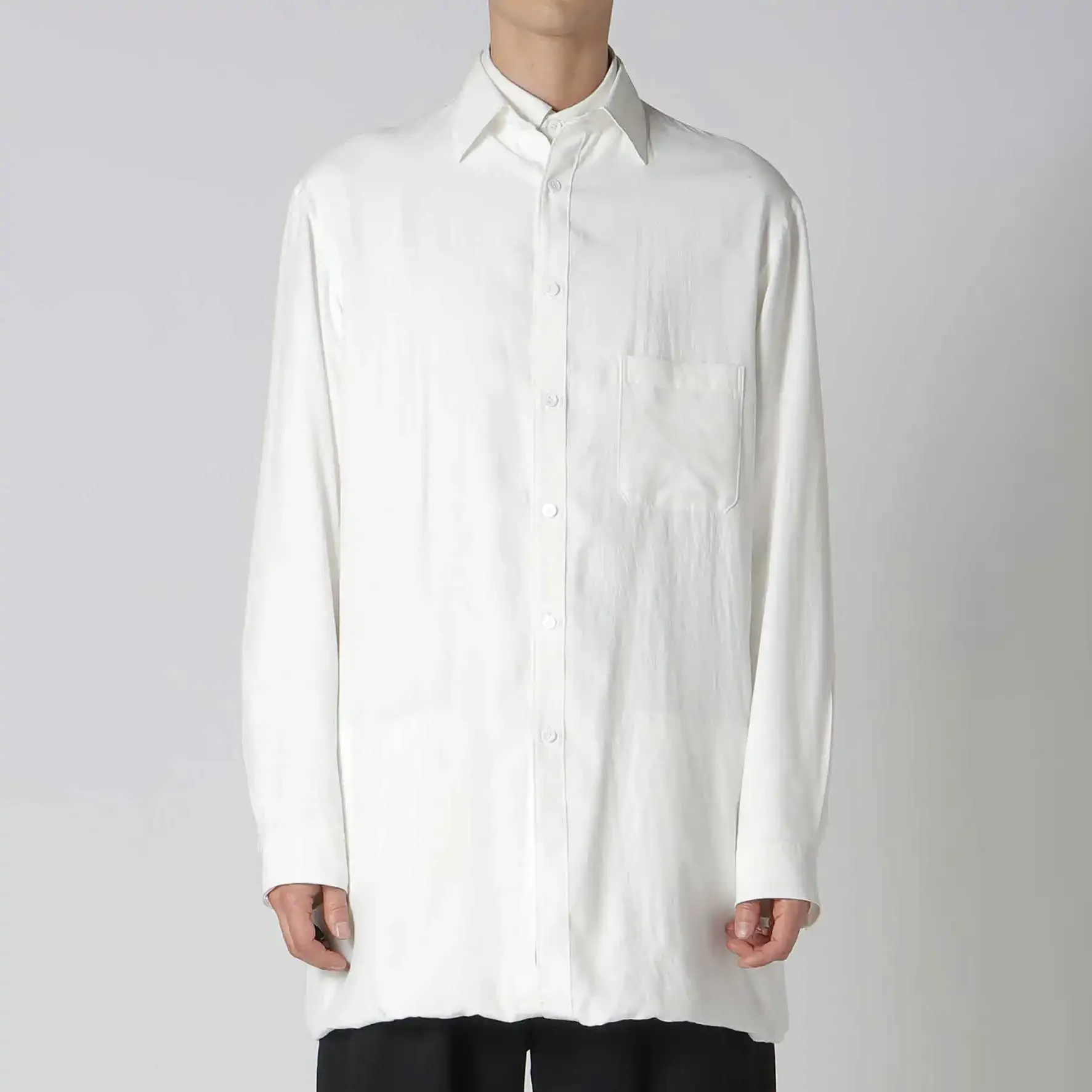 

YOJI OOAK оригинальный японский дизайн, двухслойная однобортная рубашка с длинными рукавами и подолом, однотонная рубашка для мужчин