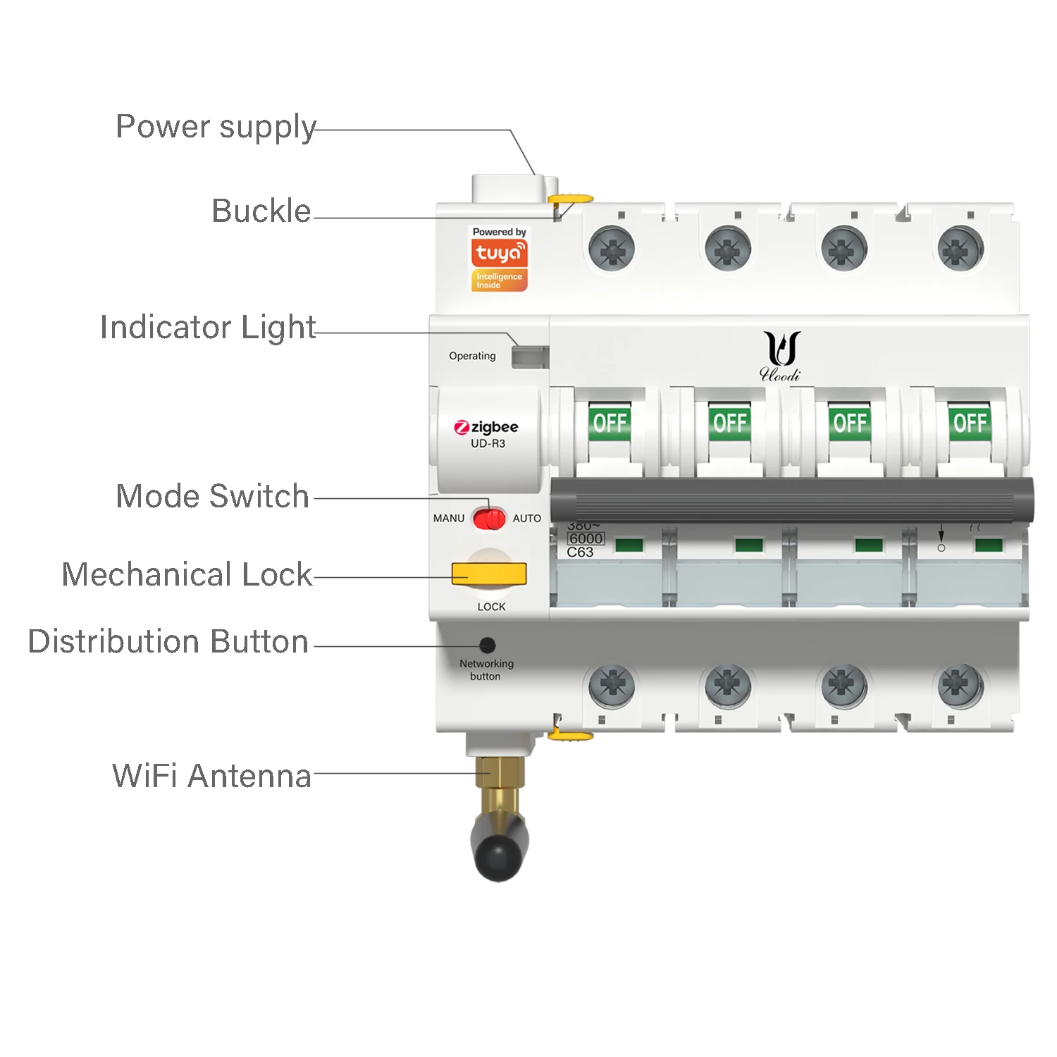 Imagem -06 - Tuya Zigbee Disjuntor Inteligente Sobrecarga Interruptor Automático Curto-circuito Funciona com Alexa Google Home 4p 16a63a