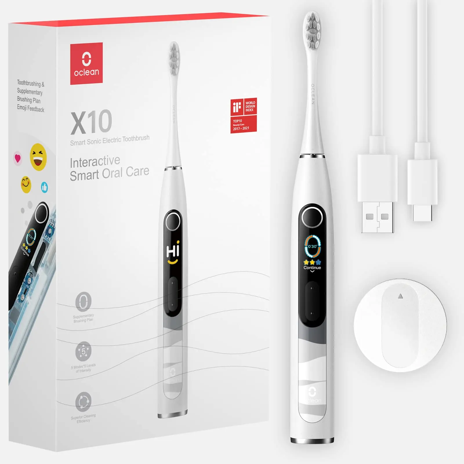 Oclean Oclean X10 sonic electric toothbrush smart screen wireless vibration toothbrush IPX7 waterproof household