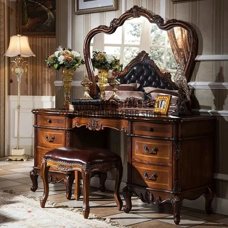 Vanity Wood Storage Mirror Organizer Luxury Dressers Bedroom Makeup Seating Penteadeira Furniture Home