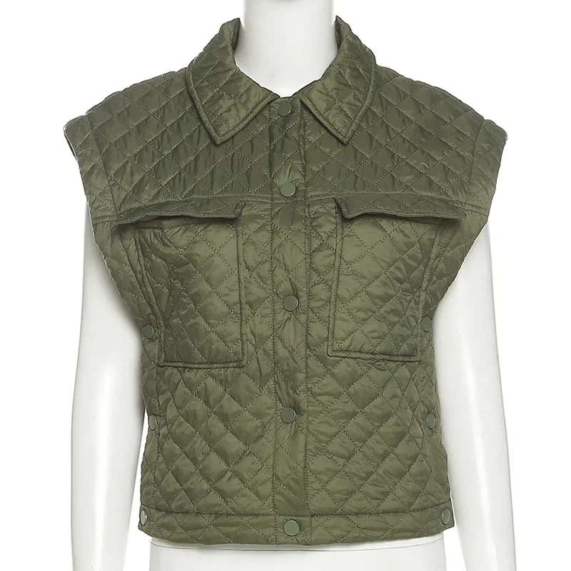 Vestiti invernali giacca semplice senza maniche donna bottone Streetwear gilet trapuntato cappotti colletto rovesciato cappotto in cotone solido 2023 Parka