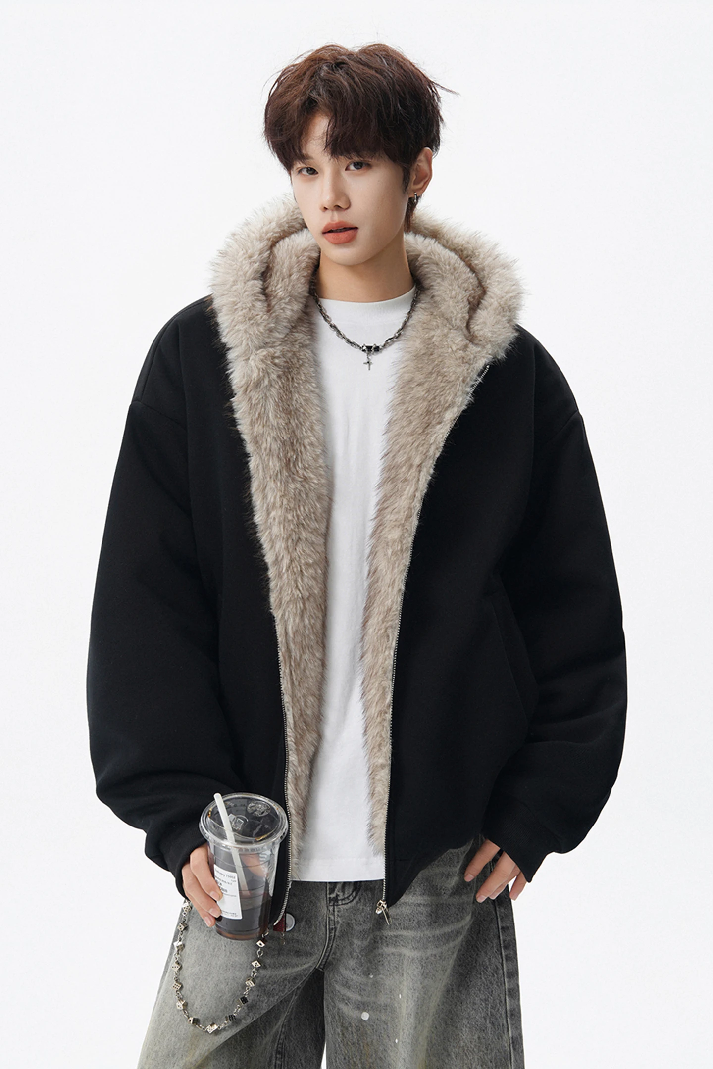 Parkas con capucha de piel de invierno de lana, abrigos para hombre, chaqueta a prueba de viento, ropa de abrigo gruesa para mantener el calor al aire libre