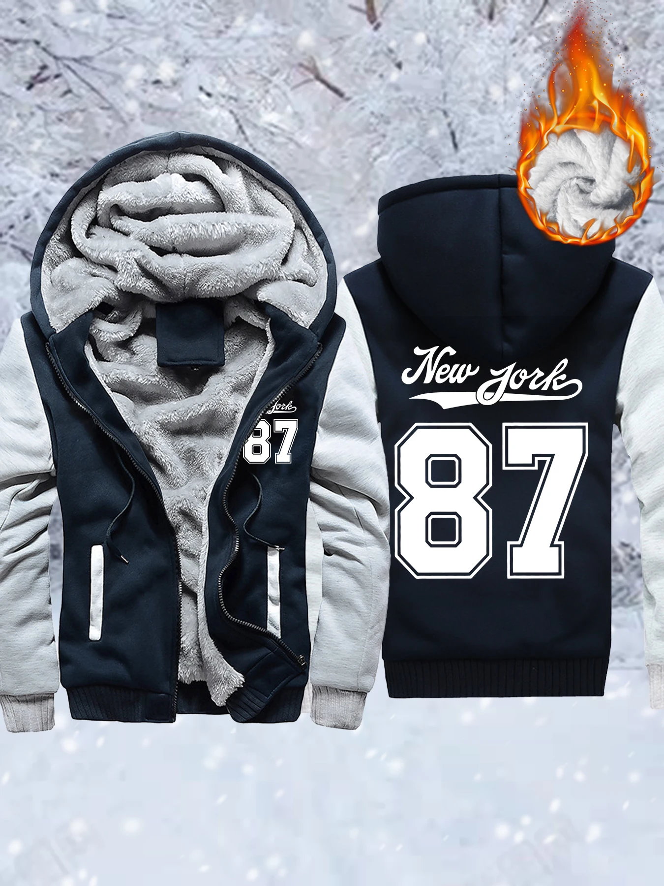 

New York Number 87 Prints Men Thicken Jackets Camouflage Casual Coats Fleece Pocket Zipper Sportswear Winter Loose Clothes