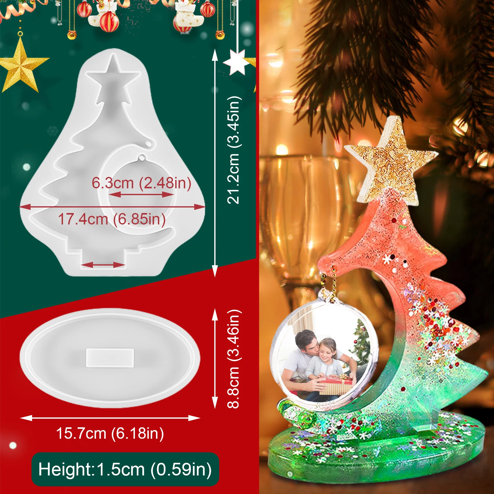 Christmas Tree Silicone Mold For Resin Crafts High Detail Clear Casting Resin Easy To Demould White Colorful bead chain