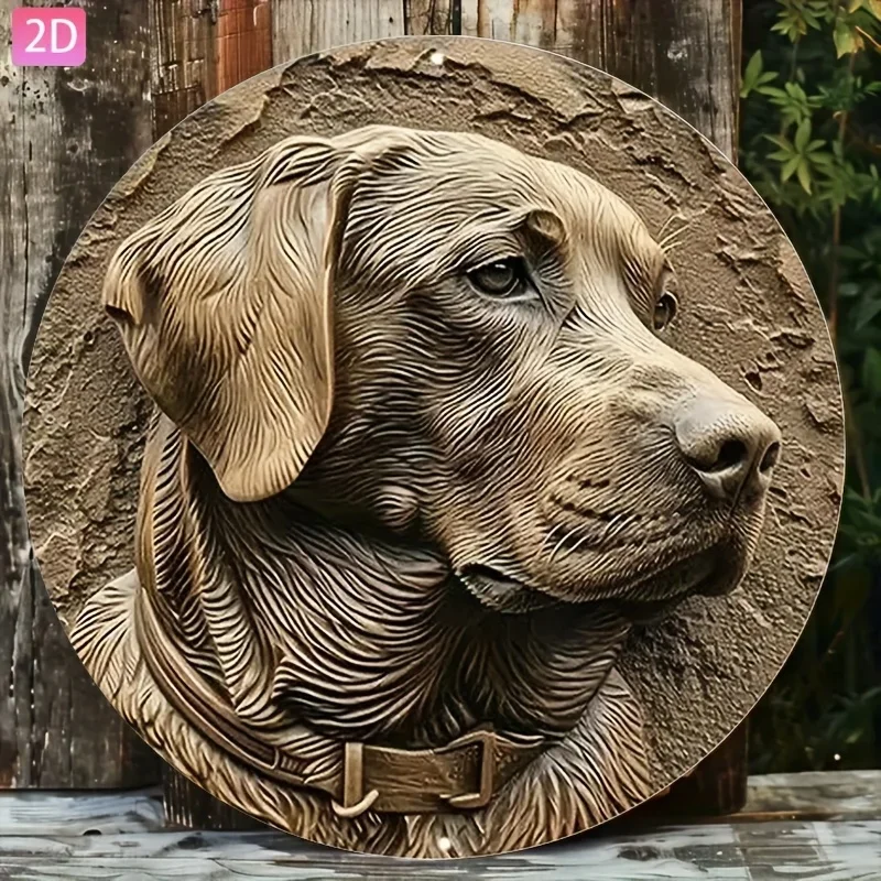 2D Flat Metal Sign Golden Labrador Retriever Dog Portrait Vintage Rustic Round Tin Sign Aluminum Wall Art For Home Garden Porch