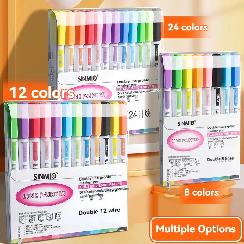 8/12/24Colors Double Line Outline Art Pen DIY Graffiti Pen Highlighter Marker Pens Diary For Scrapbook Poster Card Stationery